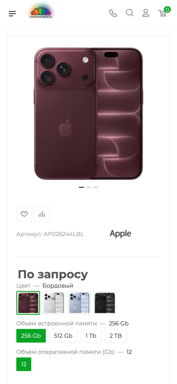 Мобильная: карточка смартфона